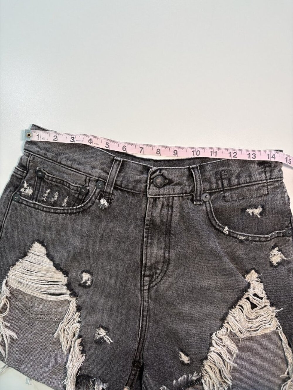 R13 Made In Italy Distressed Denim Cutoff Shorts Gray Black Wash Size 28 - Picture 6 of 10